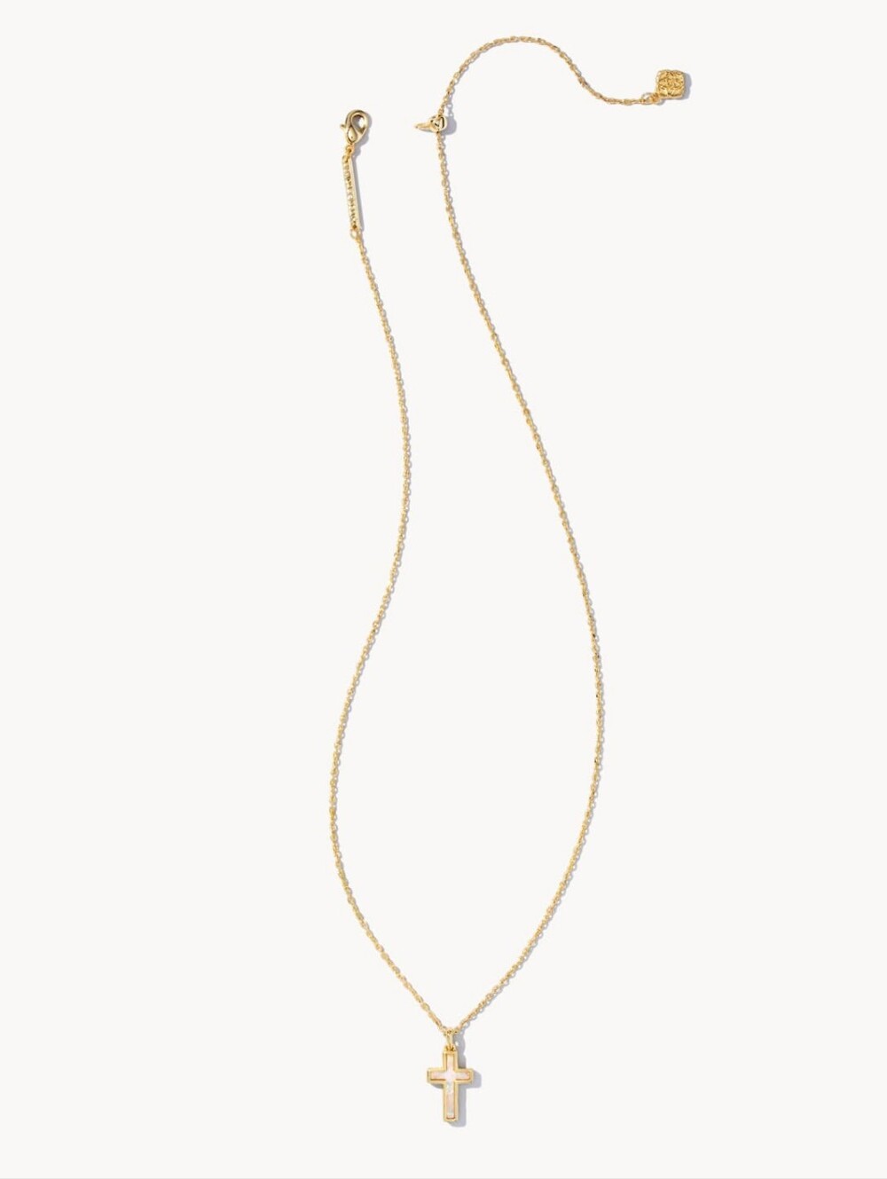 Cross Gold Pendant Necklace in White Lab Grown Opal - Picture 3 of 7